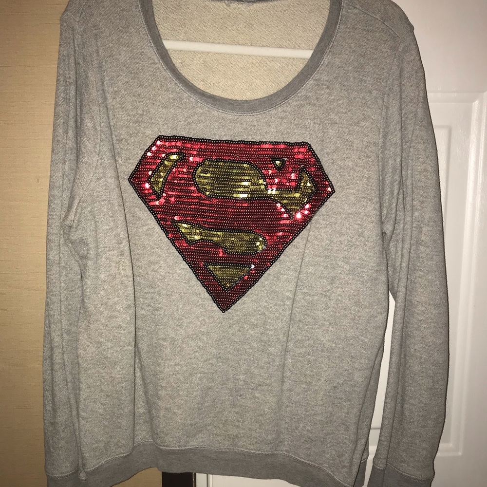 Superman sequin grey long sleeve comfy top